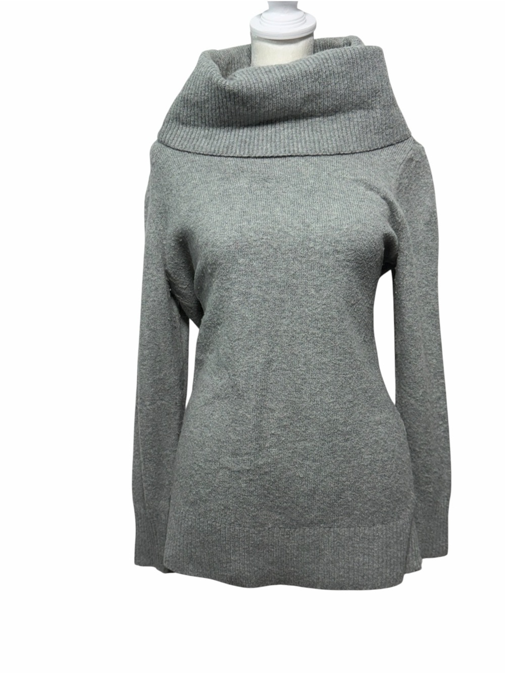 LOFT Gray Cowl Neck Tunic Sweater Merino Wool Blend Side Button M